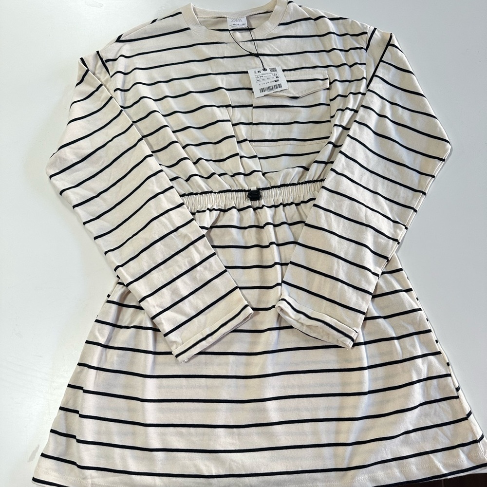 Zara Kids Cream and Black Striped Dress